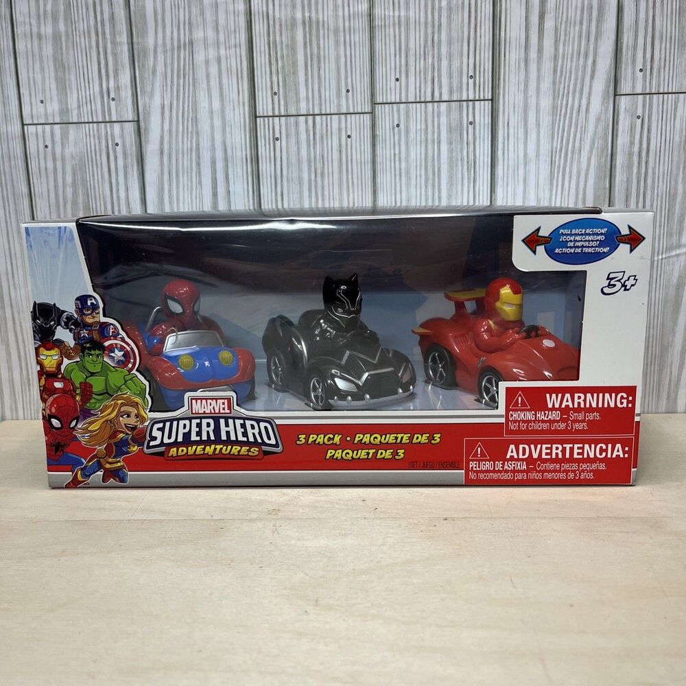 Marvel Super Hero Adventures 3 Pack Cars Spider Man ,Black Panther & Iron Man